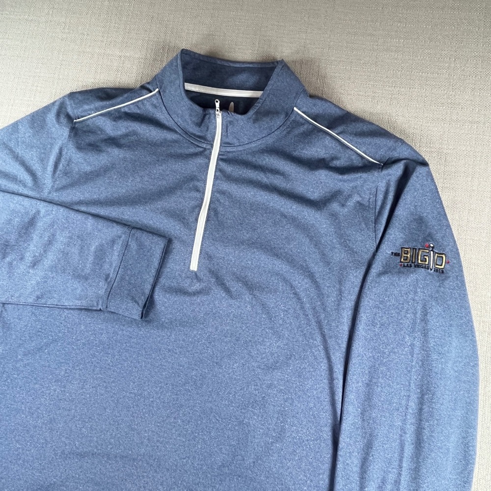 johnnie-O 1/4 Zip Pullover Mens XXL Blue Heathered Big O Las Vegas Logo CMKO1030